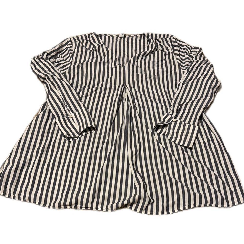 Old Navy XL Maternity Blue/White Striped Long Sleeve Tunic Side Slit Top EUC